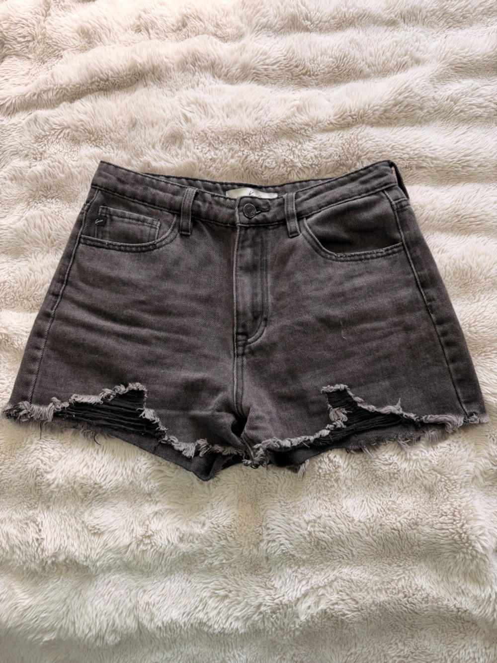 KanCan Charcoal Black Distressed Denim Shorts